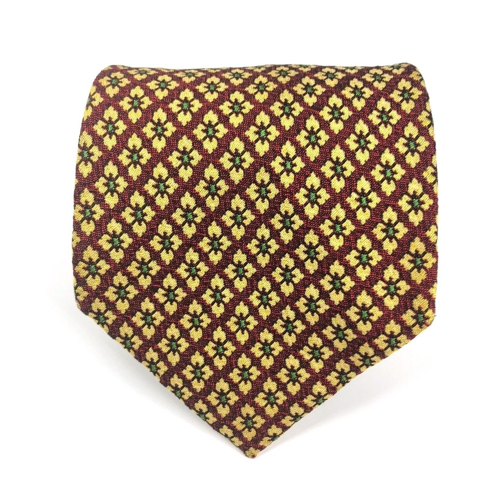 Made In Italy For Nordstrom Tie Men's 100% Silk Yellow Floral Geometric Necktie